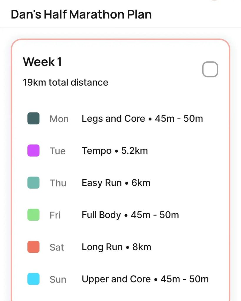 Week 1 runna schedule